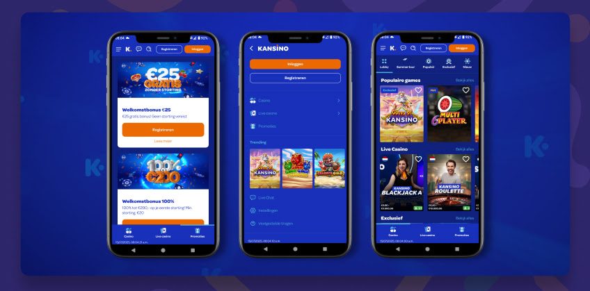Kansino Casino app - 3 x telefoon logo